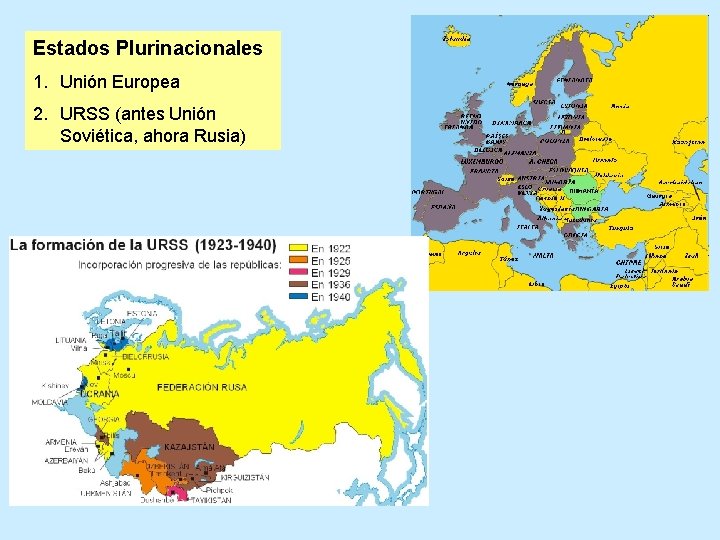 Estados Plurinacionales 1. Unión Europea 2. URSS (antes Unión Soviética, ahora Rusia) 