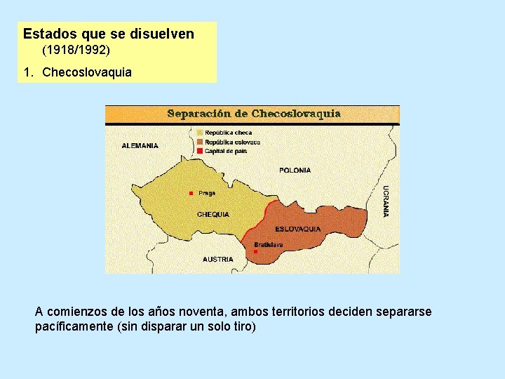 Estados que se disuelven (1918/1992) 1. Checoslovaquia A comienzos de los años noventa, ambos