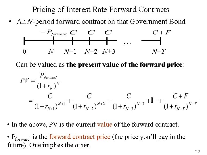 Pricing of Interest Rate Forward Contracts • An N-period forward contract on that Government