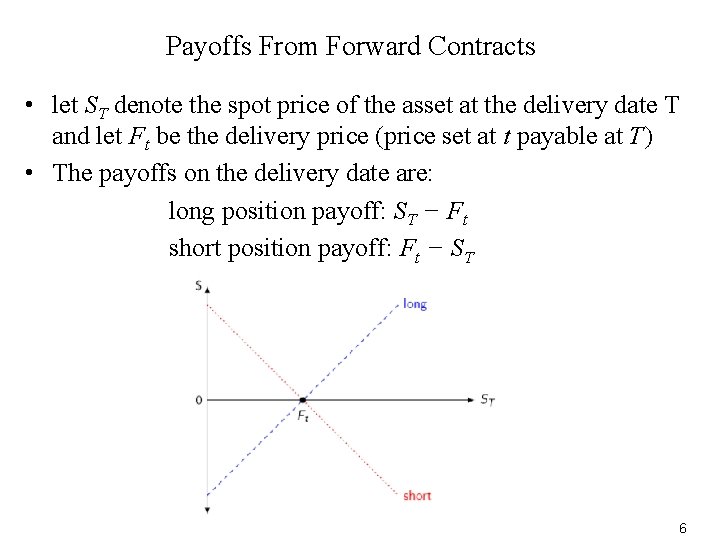 Payoffs From Forward Contracts • let ST denote the spot price of the asset