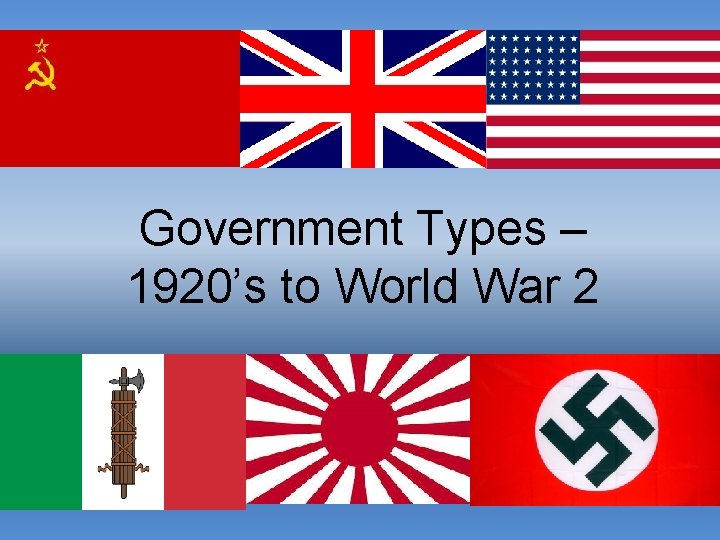 Government Types – 1920’s to World War 2 