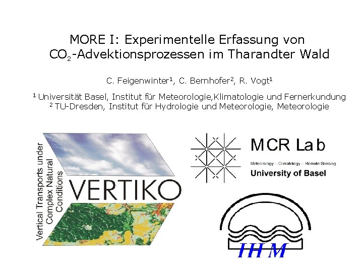 MORE I: Experimentelle Erfassung von CO 2 -Advektionsprozessen im Tharandter Wald C. Feigenwinter 1,