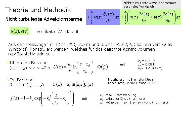 Nicht turbulente Advektionsterme: vertikales Windprofil Theorie und Methodik Nicht turbulente Advektionsterme vertikales Windprofil Aus