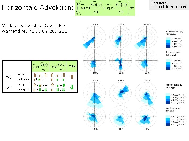 Horizontale Advektion: Mittlere horizontale Advektion während MORE I DOY 263 -282 Total Tag Nacht