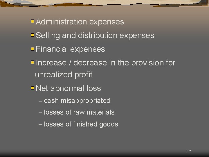 Administration expenses Selling and distribution expenses Financial expenses Increase / decrease in the provision