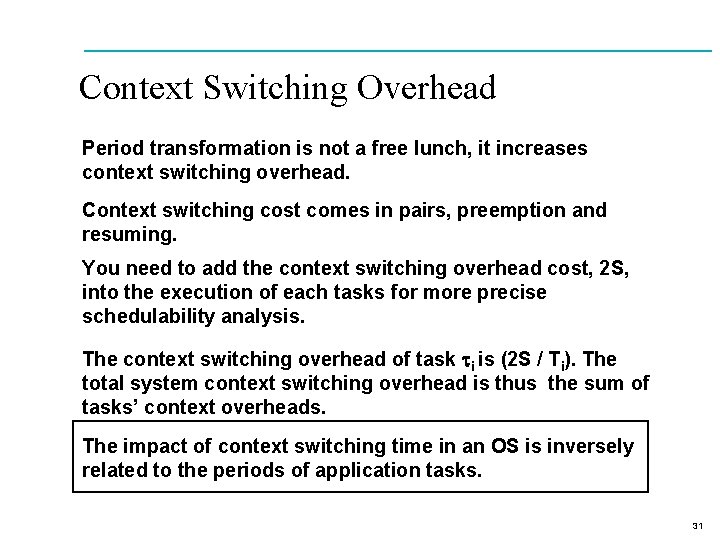 Context Switching Overhead Period transformation is not a free lunch, it increases context switching