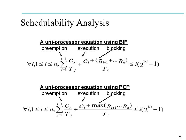 Schedulability Analysis A uni-processor equation using BIP preemption execution blocking A uni-processor equation using