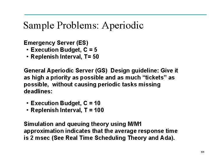 Sample Problems: Aperiodic Emergency Server (ES) • Execution Budget, C = 5 • Replenish