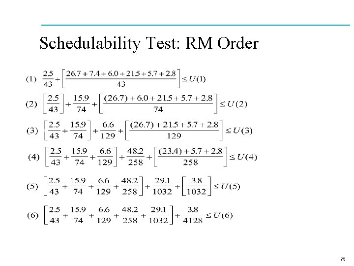 Schedulability Test: RM Order 73 