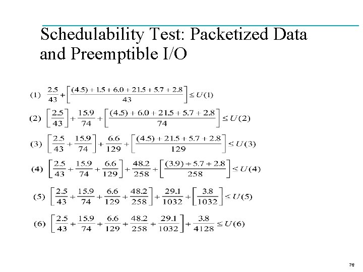 Schedulability Test: Packetized Data and Preemptible I/O 76 