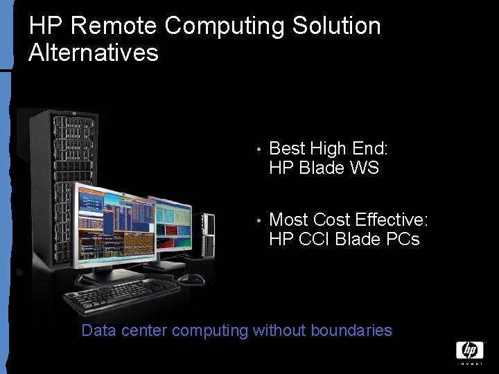 HP Remote Computing Solution Alternatives • Best High End: HP Blade WS • Most