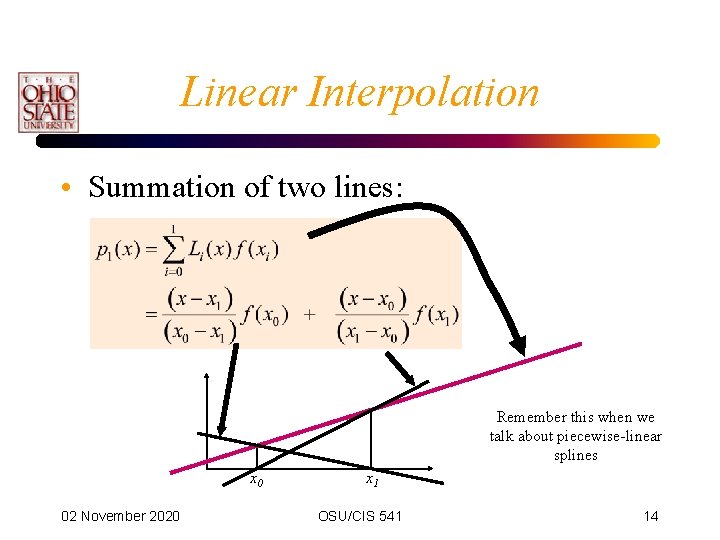 Linear Interpolation • Summation of two lines: Remember this when we talk about piecewise-linear