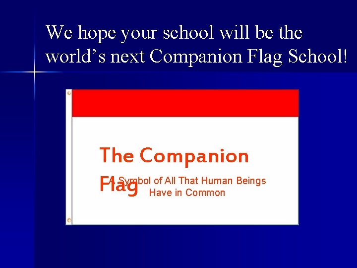 We hope your school will be the world’s next Companion Flag School! The Companion