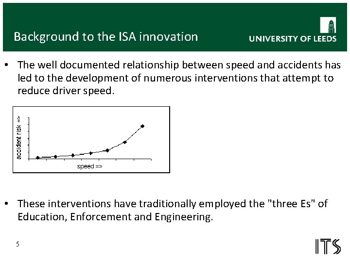 Background to the ISA innovation • The well documented relationship between speed and accidents
