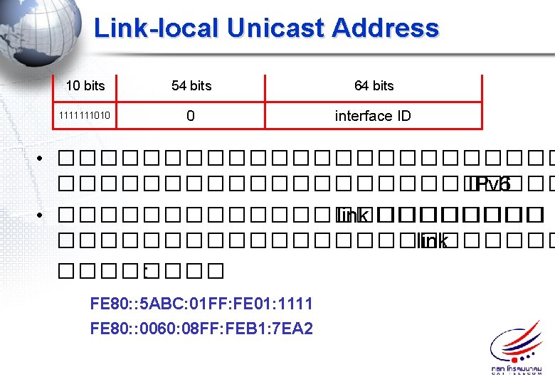 Link-local Unicast Address 10 bits 54 bits 64 bits 1111111010 0 interface ID •