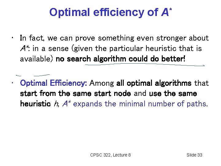 Optimal efficiency of A* • In fact, we can prove something even stronger about