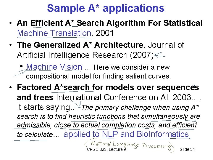 Sample A* applications • An Efficient A* Search Algorithm For Statistical Machine Translation. 2001