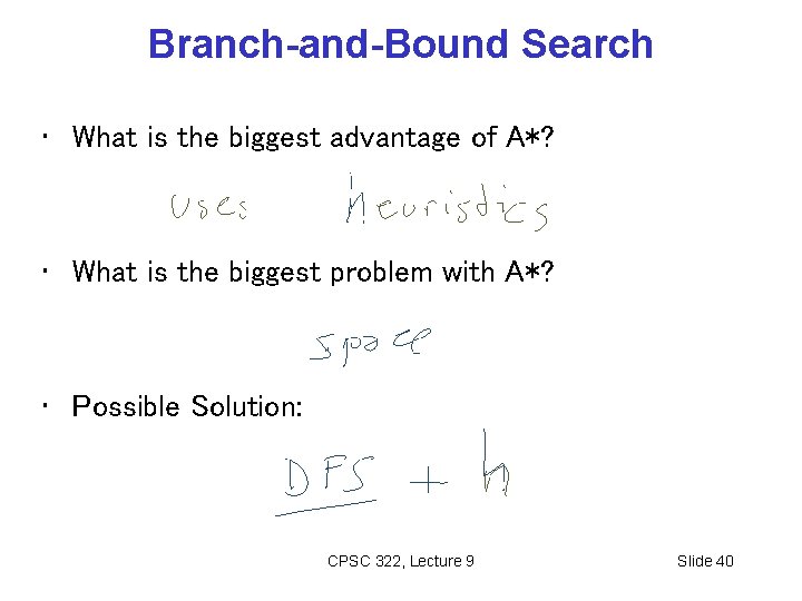 Branch-and-Bound Search • What is the biggest advantage of A*? • What is the