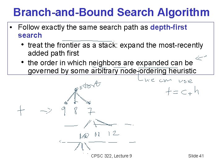Branch-and-Bound Search Algorithm • Follow exactly the same search path as depth-first search •