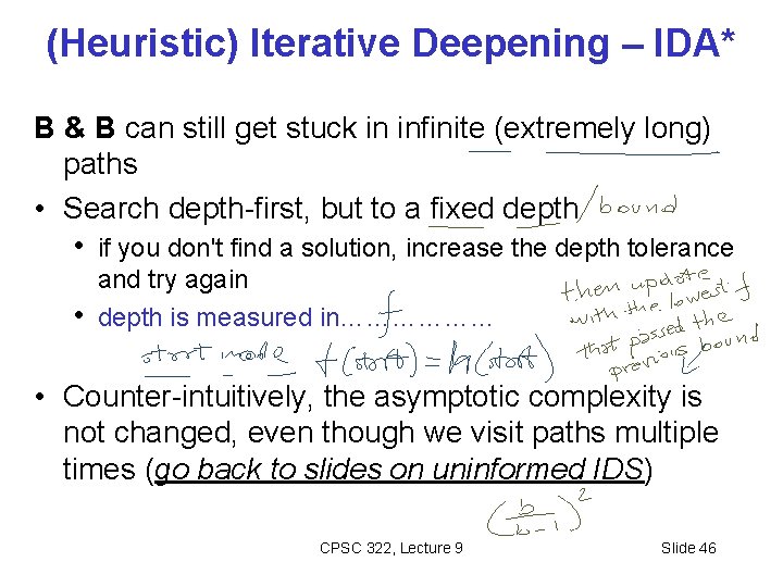 (Heuristic) Iterative Deepening – IDA* B & B can still get stuck in infinite