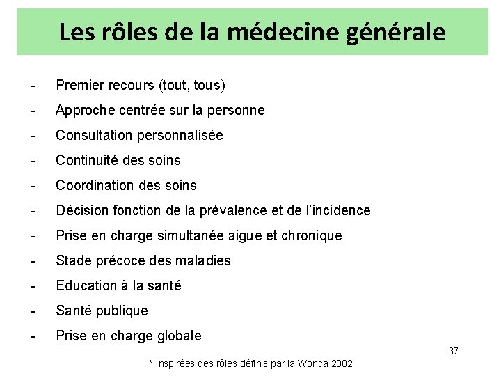 Les rôles de la médecine générale - Premier recours (tout, tous) - Approche centrée