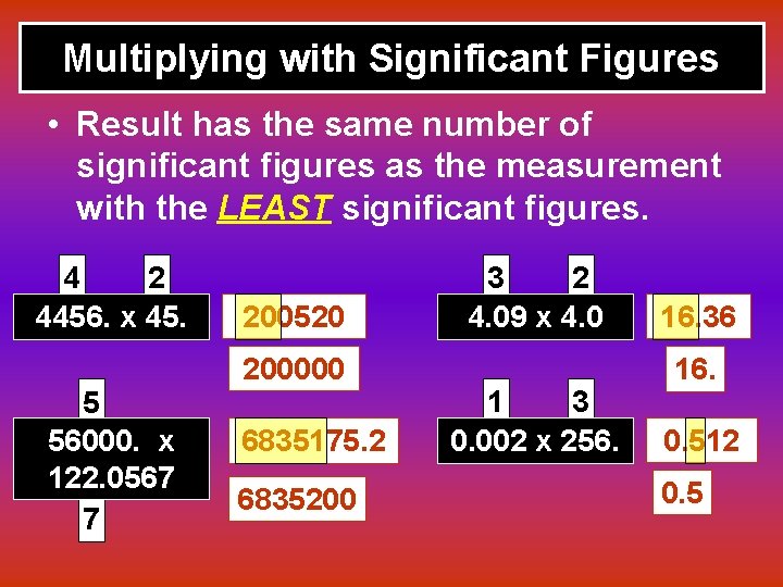 Multiplying with Significant Figures • Result has the same number of significant figures as