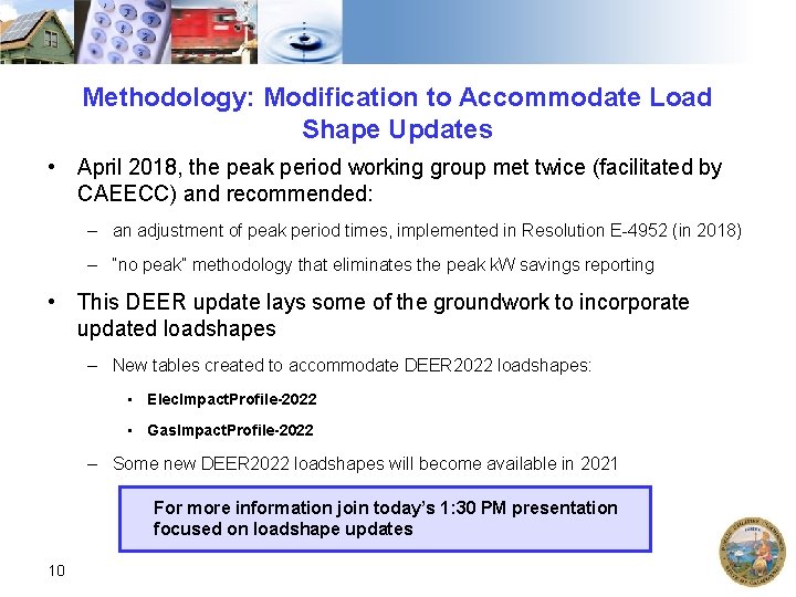 Methodology: Modification to Accommodate Load Shape Updates • April 2018, the peak period working