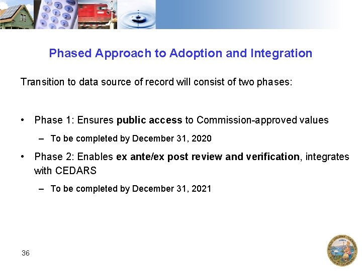 Phased Approach to Adoption and Integration Transition to data source of record will consist