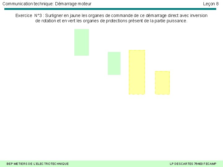 Communication technique: Démarrage moteur Leçon 8 Exercice N° 3 : Surligner en jaune les