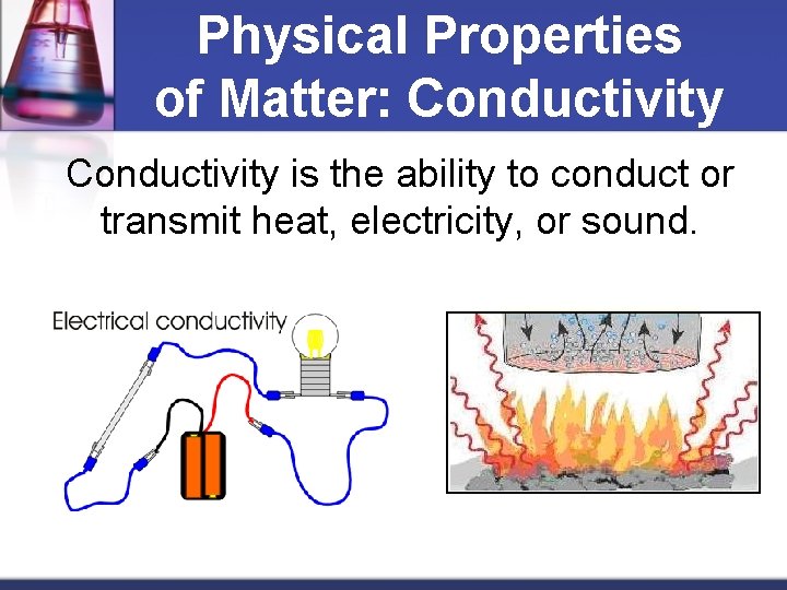 Physical Properties of Matter: Conductivity is the ability to conduct or transmit heat, electricity,