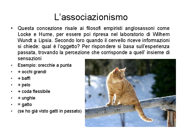 L’associazionismo • Questa concezione risale ai filosofi empiristi anglosassoni come Locke e Hume, per