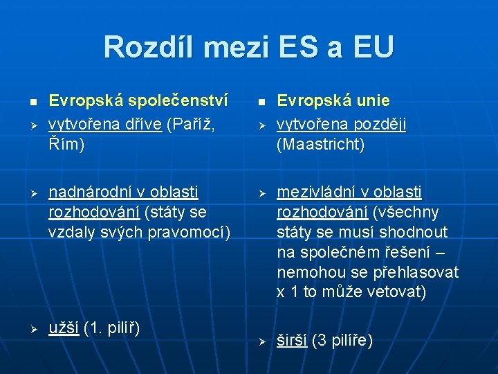 Rozdíl mezi ES a EU n Ø Ø Ø Evropská společenství vytvořena dříve (Paříž, Rozdíl mezi ES a EU n Ø Ø Ø Evropská společenství vytvořena dříve (Paříž,