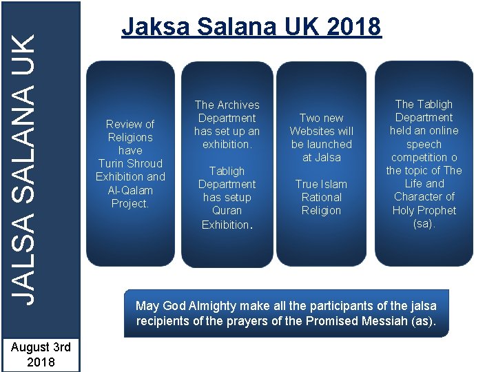 JALSA SALANA UK August 3 rd 2018 Jaksa Salana UK 2018 Review of Religions