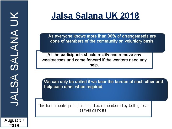 JALSA SALANA UK August 3 rd 2018 Jalsa Salana UK 2018 As everyone knows