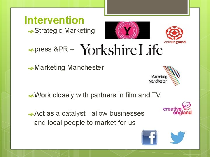 Intervention Strategic press Marketing &PR – Marketing Work Act Manchester closely with partners in