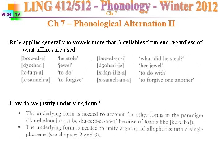 Ch 7 Slide 19 Ch 7 – Phonological Alternation II Rule applies generally to Ch 7 Slide 19 Ch 7 – Phonological Alternation II Rule applies generally to