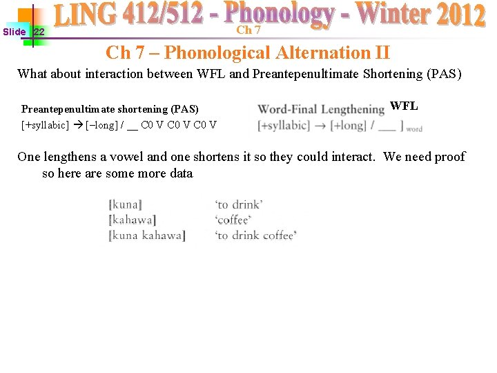 Ch 7 Slide 22 Ch 7 – Phonological Alternation II What about interaction between Ch 7 Slide 22 Ch 7 – Phonological Alternation II What about interaction between