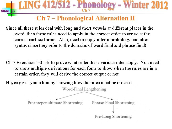 Slide 27 Ch 7 – Phonological Alternation II Since all these rules deal with Slide 27 Ch 7 – Phonological Alternation II Since all these rules deal with