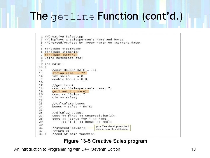The getline Function (cont’d. ) Figure 13 -5 Creative Sales program An Introduction to