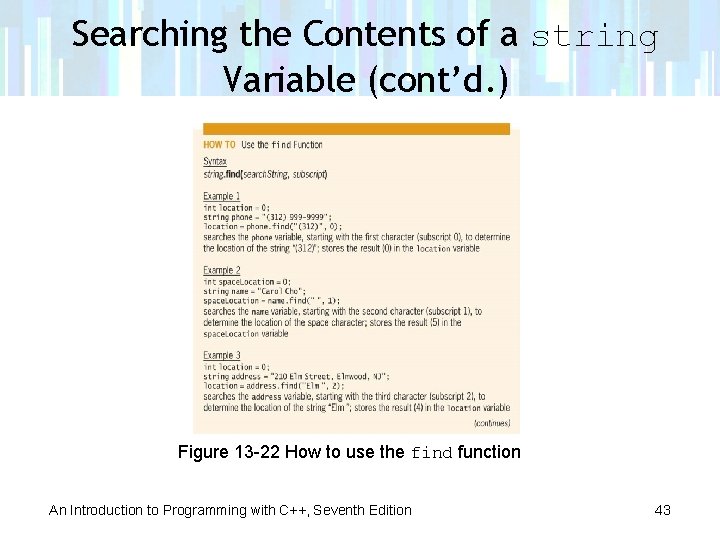 Searching the Contents of a string Variable (cont’d. ) Figure 13 -22 How to