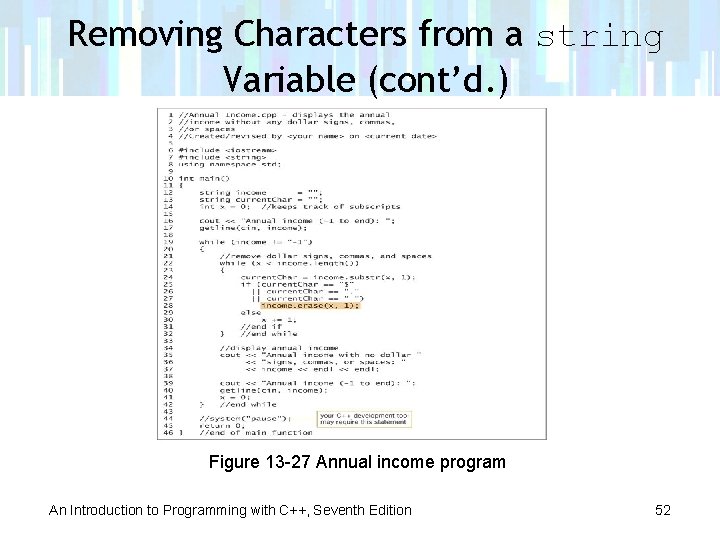 Removing Characters from a string Variable (cont’d. ) Figure 13 -27 Annual income program