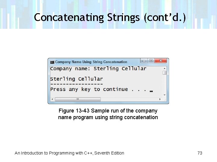 Concatenating Strings (cont’d. ) Figure 13 -43 Sample run of the company name program