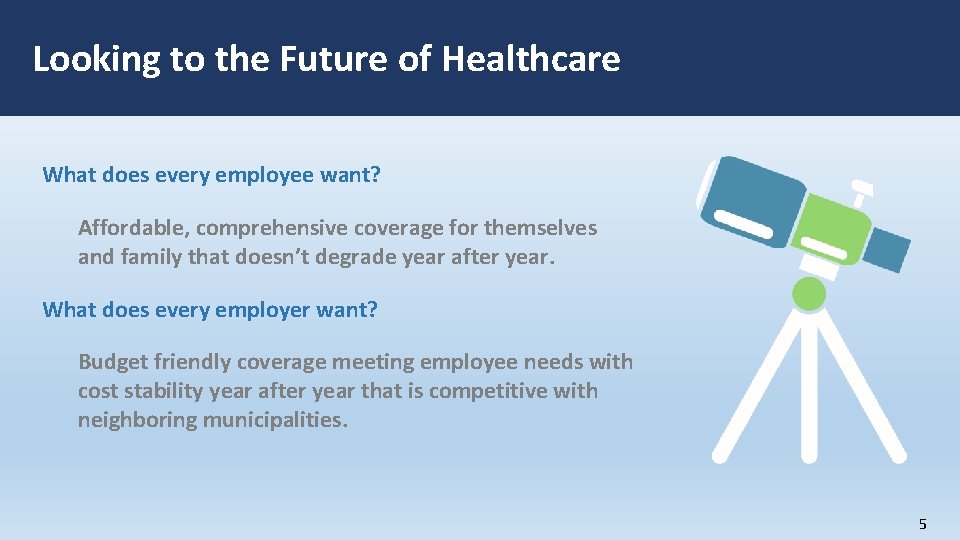 Looking to the Future of Healthcare What does every employee want? Affordable, comprehensive coverage