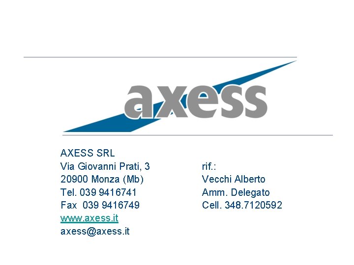 AXESS SRL Via Giovanni Prati, 3 20900 Monza (Mb) Tel. 039 9416741 Fax 039