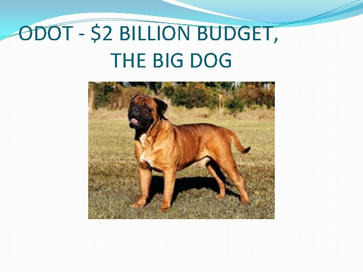 ODOT - $2 BILLION BUDGET, THE BIG DOG ODOT - $2 BILLION BUDGET, THE BIG DOG