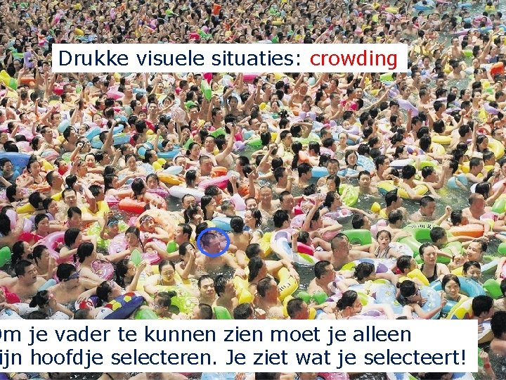 1. Visuele selectieve aandacht Drukke visuele situaties: crowding Bepaalt wat je ziet: Om je 1. Visuele selectieve aandacht Drukke visuele situaties: crowding Bepaalt wat je ziet: Om je