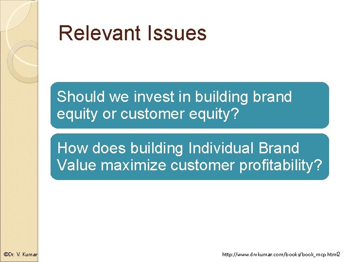 Relevant Issues Should we invest in building brand equity or customer equity? How does