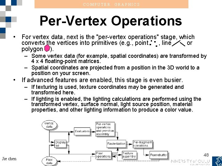 COMPUTER GRAPHICS Per-Vertex Operations • For vertex data, next is the "per-vertex operations" stage,