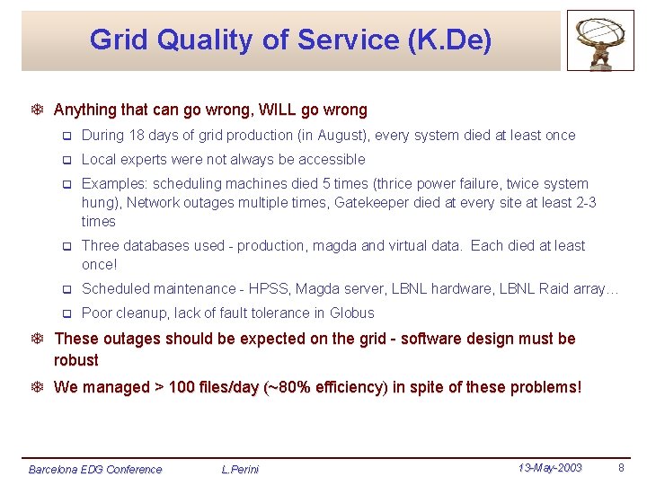 Grid Quality of Service (K. De) T Anything that can go wrong, WILL go