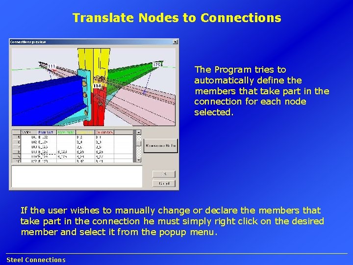 Translate Nodes to Connections The Program tries to automatically define the members that take